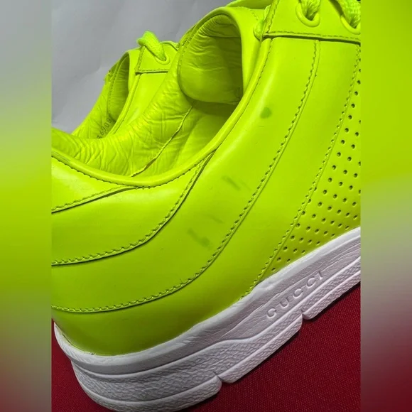 Gucci Men's Neon Yellow 369088 Tennis Sneakers Trainers Shoes 10G